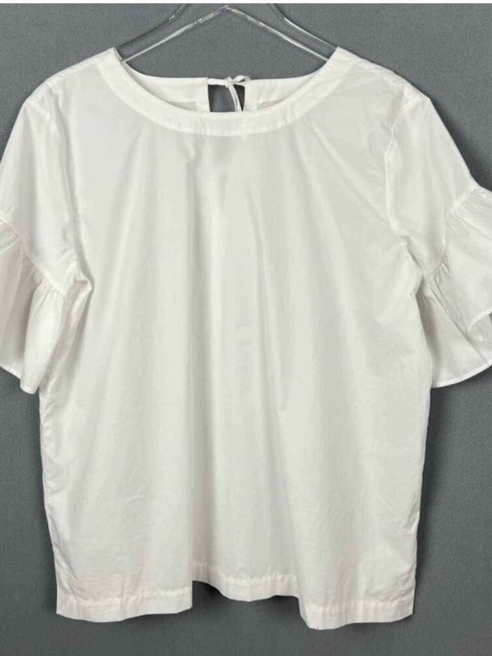 Ann Taylor LOFT Blouse 100% Cotton Ruffle Sleeves Back Bow Ties. White. Size L